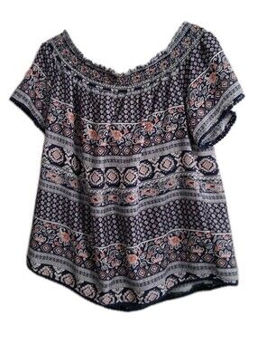 Dizzy Gal Peasant Blouse Multi Colored Blue Elastic Neckline Womens 2x EUC